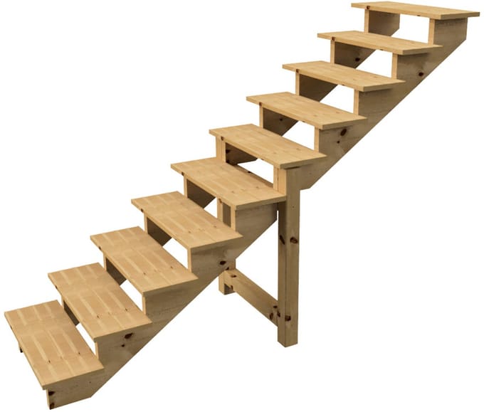 BERLIN Houten Buitentrap - 10 Open Treden 173 cm Hoog - 80 cm Breed
