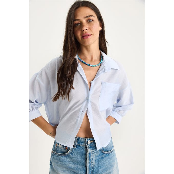 Gestructureerde Crop Shirt met Knopsluiting en Zak