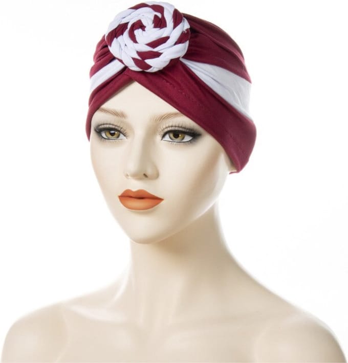 Cabantis Tulband met Knot - Hoofddeksel - Islamitisch - Tulband - Muts - Chemo - Hijab Bordeaux/Wit