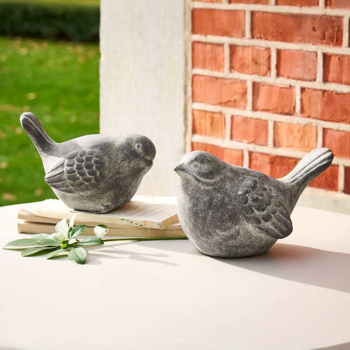 LOBERON Decoratieve vogel set van 2 Haldoríe antiekgrijs