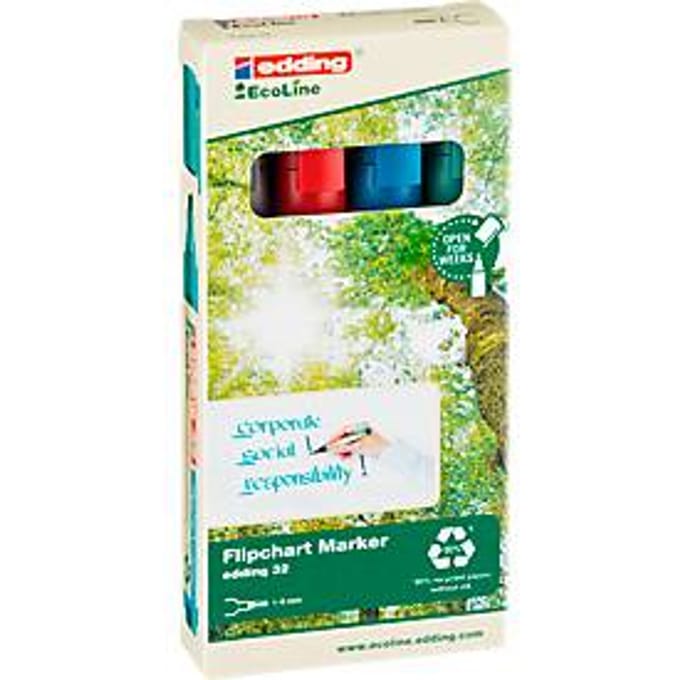 edding 32/4S Ecoline flipchartmarker set - assorti 4 stuks: zwart, rood, blauw, groen -1-5mm
