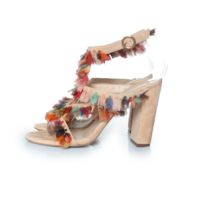 Chloe Silk Liz sandalen met kwastjes en blokhak