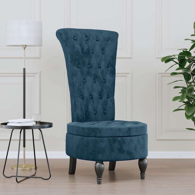 vidaXL - Stoel - hoge - rugleuning - met - knopen - fluweel - blauw