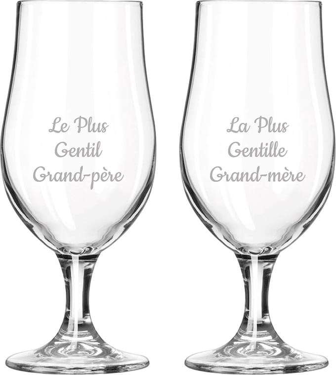 Bierglas op voet gegraveerd - 49cl - Le Plus Gentil Grand-père & La Plus Gentille Grand-mère