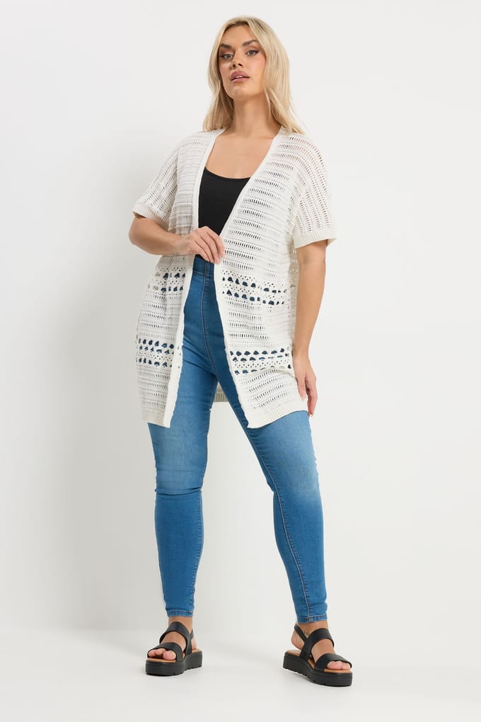 Yours Ivoorwitte Gehaakte Kimono Size 46-48