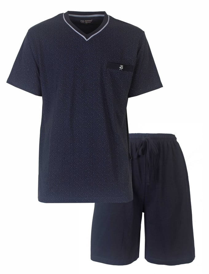 Paul Hopkins Heren Shortama - Pyjama Set - V Hals - Blauw - Maat S