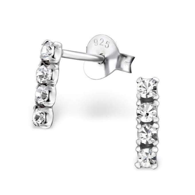Oorbellen dames- Zilveren geoxideerde bar oorstekers 8x2mm-transparant