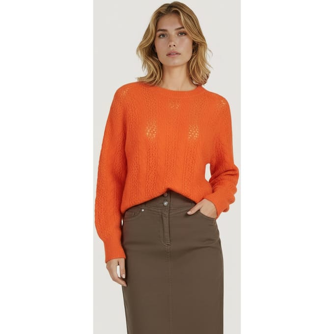 EsQualo Sweater Cable Ajour Orange Größe: S | Pullover Outlet | Damen | Orange