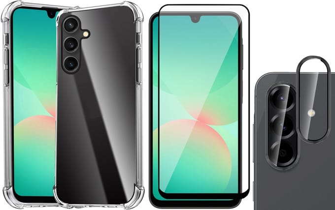 Hoesje geschikt voor Samsung Galaxy A17 5G / A26 - Screenprotector Volledig Dekkend Glas & Camera Protector - Shockproof Transparant