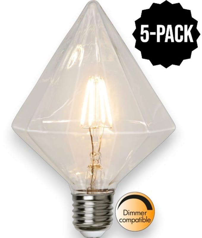5-Pack | Diamant Lamp - E27 - 3.2W - Extra Warm Wit - 2700K - Dimbaar - Filament - Helder