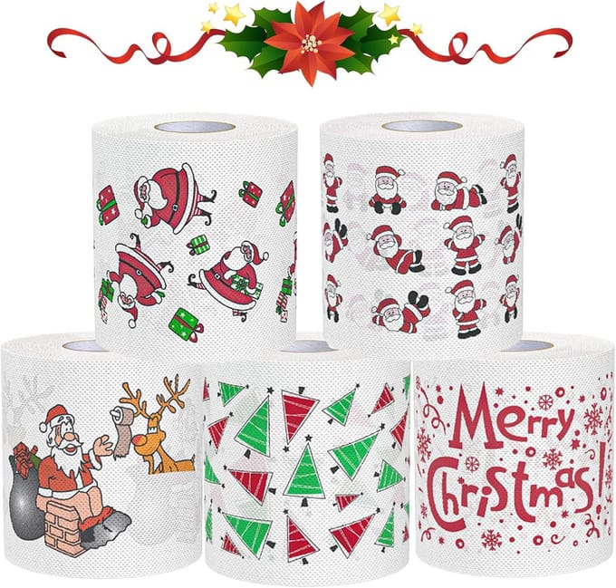 5 Rollen Grappig Kerst Toiletpapier met Feestelijk Motief