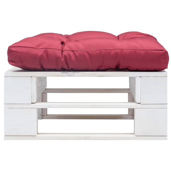 vidaXL - Tuinpoef - met - rood - kussen - pallet - hout - wit