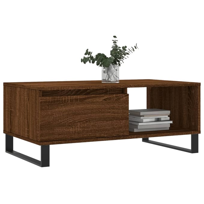 vidaXL - Salontafel - 90x50x36,5 - cm - bewerkt - hout - bruin - eikenkleur