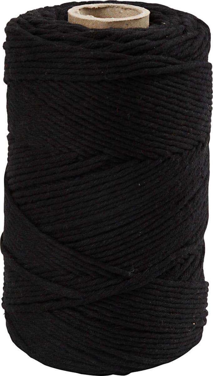 Macramé koord, L: 198 m, d 2 mm, zwart, 330gr/ 1 rol