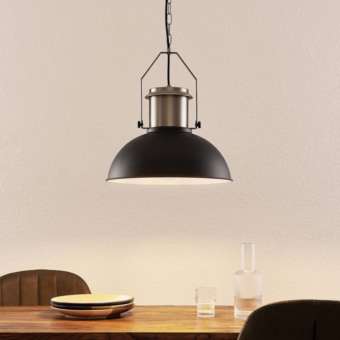Lindby - hanglamp - 1licht - metaal - H: 39 cm - E27 - zwart mat, nikkel mat