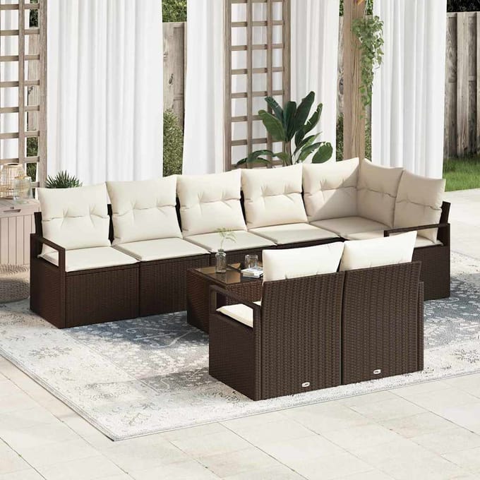 vidaXL - Tuinbank - Set - 9 - st - Bruin - en - Crème - poly - rattan
