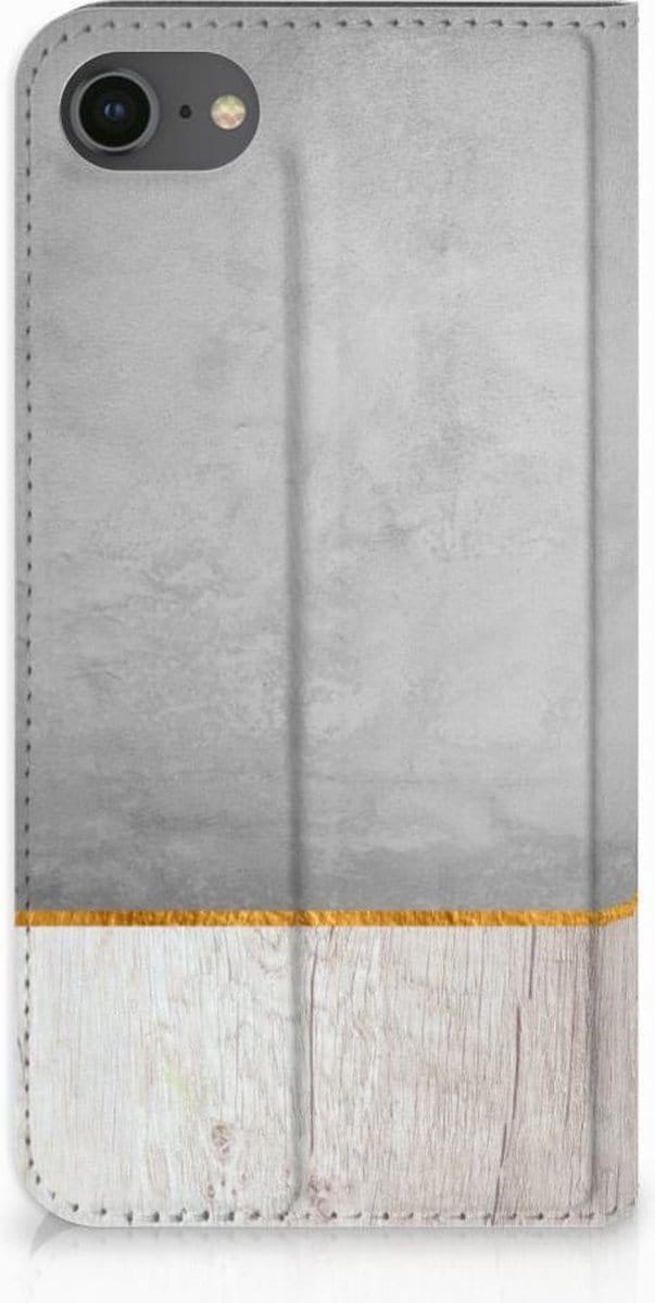 Standcase Hoesje voor iPhone 7 | 8 | SE (2020) | SE (2022) Book Wallet Case Wood Concrete
