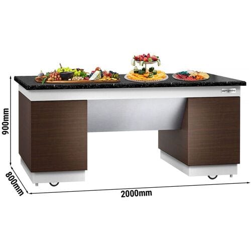 GGM Gastro Neutralelement DUBLIN - 2000x1000x900mm - granieten werkblad - met wielen & 4 deuren - bruin bruin;zwart