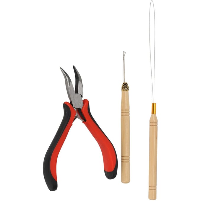 Haaruitbreiding Tool Kit Tang Haaknaald Trekhaak Siliconen Linkringen Kralen Haarstyling beige