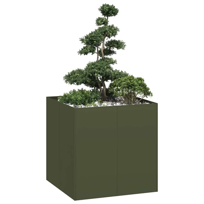 vidaXL - Plantenbak - 80x80x80 - cm - staal - olijfgroen