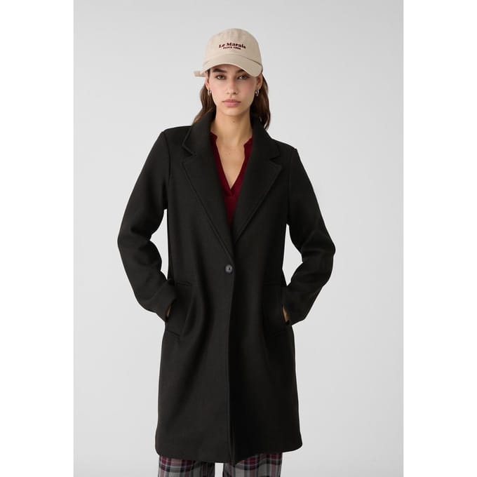 Stradivarius Midi jas met knoop  Zwart S