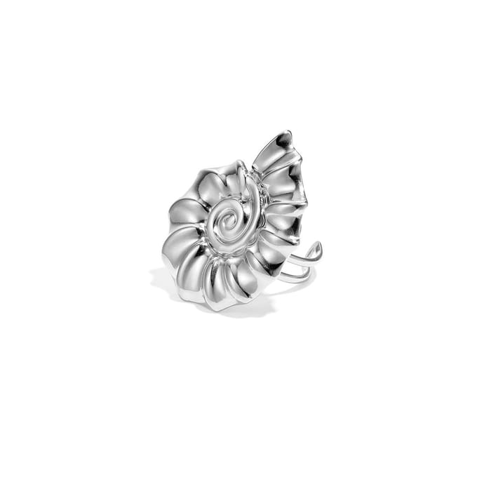 Ring Boho Spiraalschelp Statement – Zilverkleurige Schelp Ring – Stainless Steel – Zomerse Dames Ring 2 cm