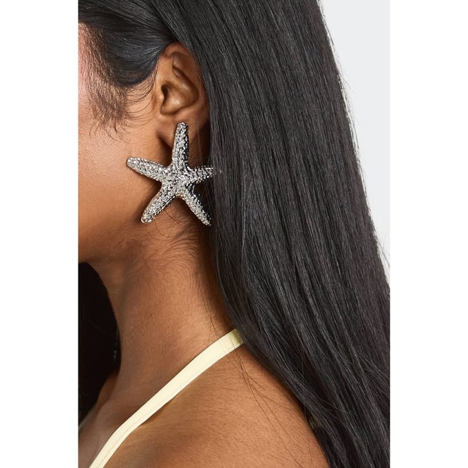 boohoo Dames Statement Zilveren Zeester Oorbellen