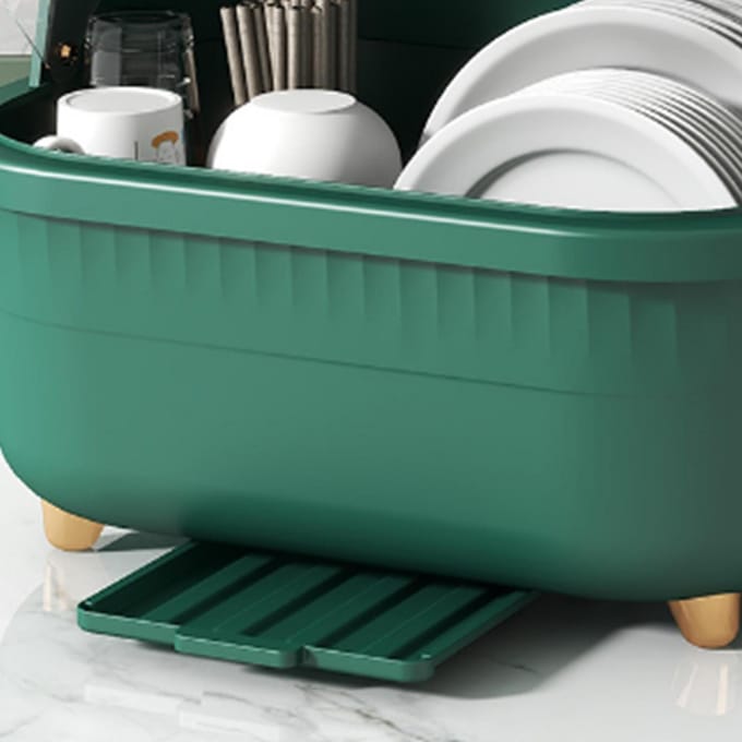 Afwasdroogbox Multifunctionele Ruimtebesparende Afdruiprek met Deksel voor Keukenaccessoires Green Medium Size black