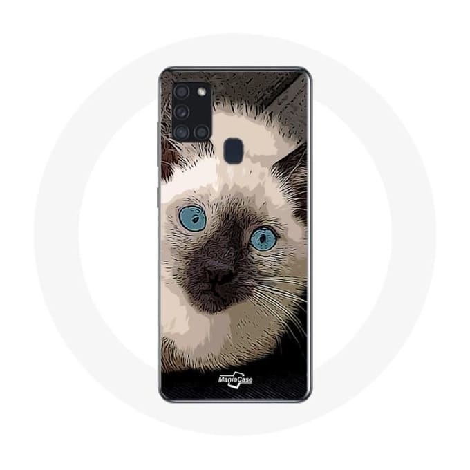 Samsung Galaxy A21S Hoesje Zwart-witte Siamese Kat met Blauwe Ogen
