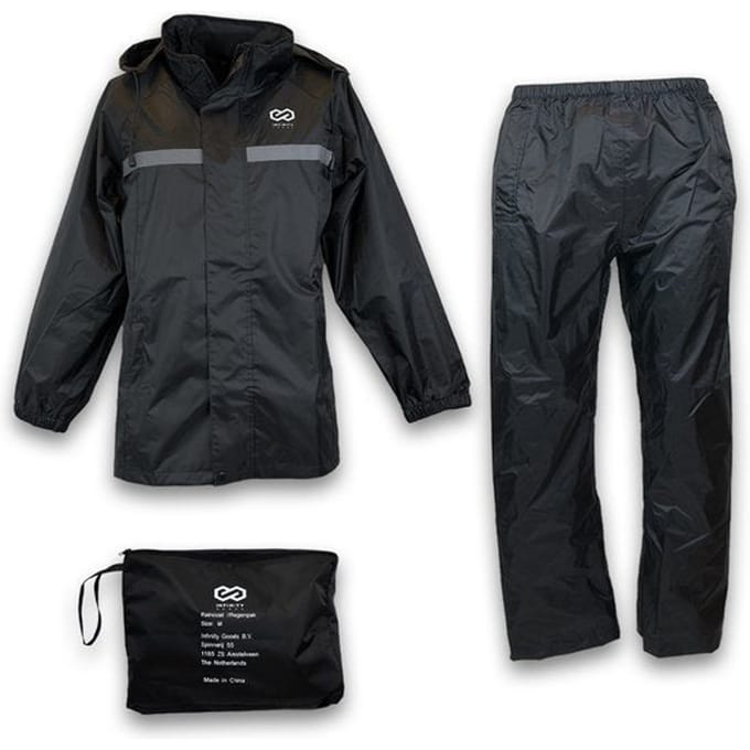 Infinity Goods Regenpak - Dames & Heren - Maat L - Waterdicht & Ademend - Reflecterend - Zwart