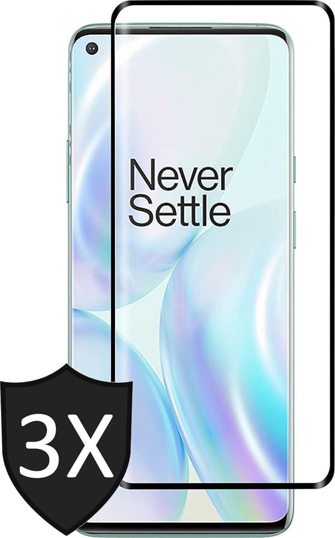 Screenprotector geschikt voor OnePlus 8 - Full Screen Protector Glas - 3 Stuks