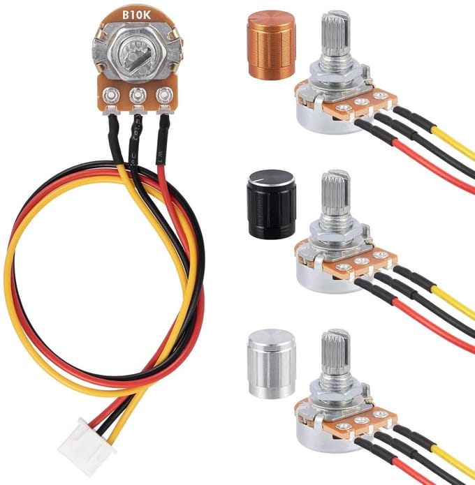 Lineaire Draaipotentiometer 10K Ohm - 3 Stuks, Met Kabelaansluiting en Draaiknop