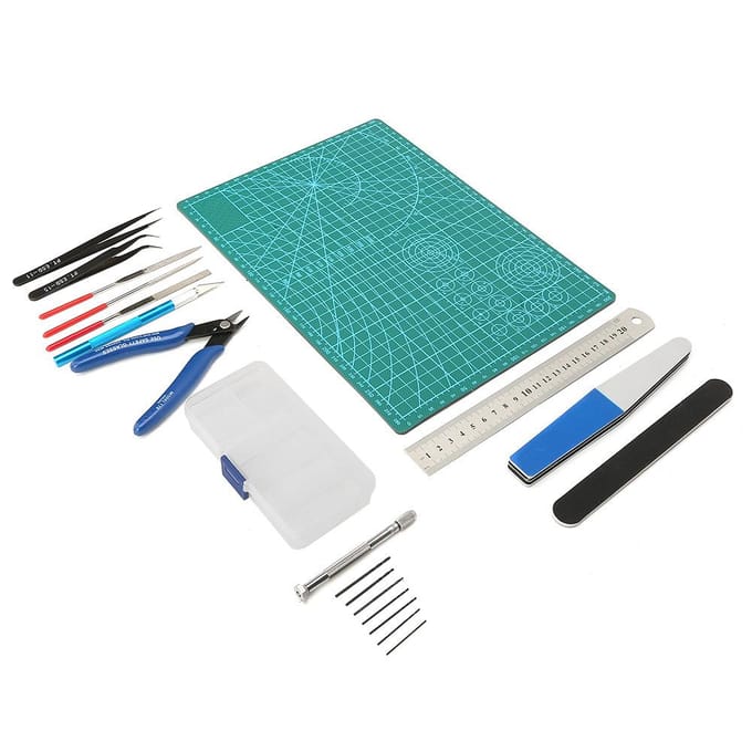 Ensemble d'outils de modélisme DIY Outils de modélisme Pince à épiler Règle Lime Tapis Kit pour Fan de Modélisme blue