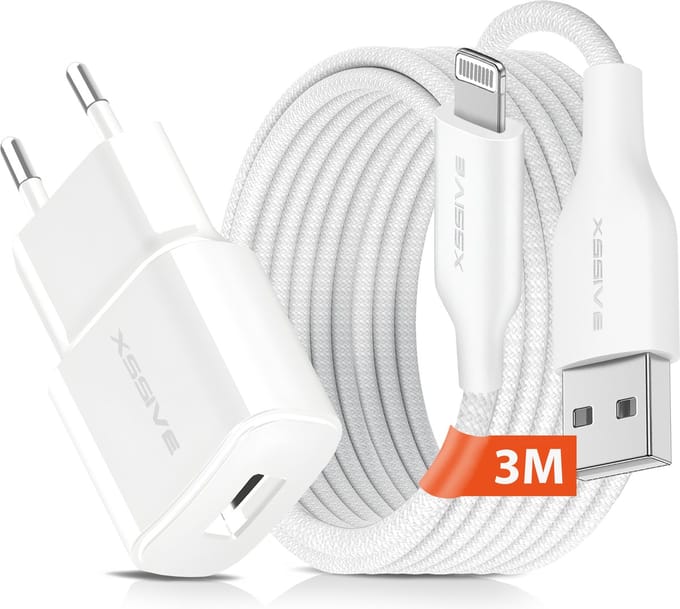 Oplader met 3 Meter Kabel - Geschikt voor AirPods, iPhone met Apple Lightning aansluiting