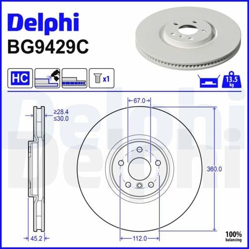 Remschijf DELPHI BG9429C, 1 stuk