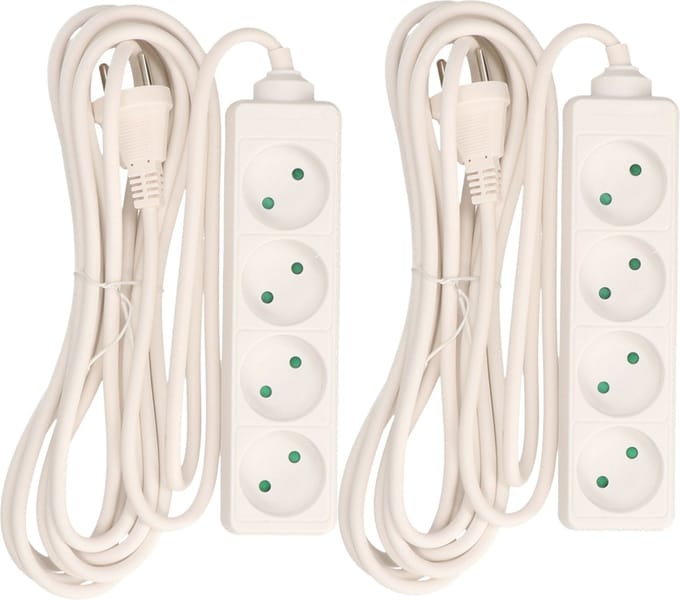 2x Stekkerdoos 4-voudig wit - 5 meter - Witte stekkerdozen - Verlengsnoeren/verlengkabels