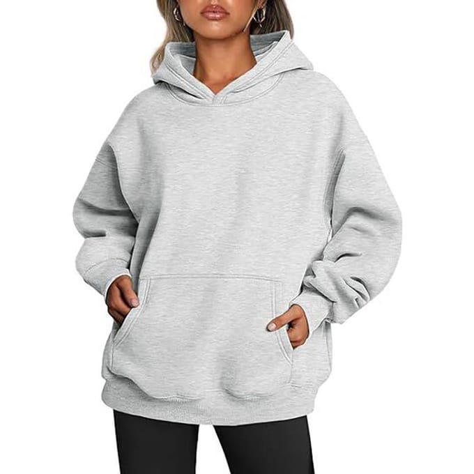 Dames hooded pullover sweatshirt effen kleur oversized losse casual fleece sweatshirt L lichtgrijze kleur