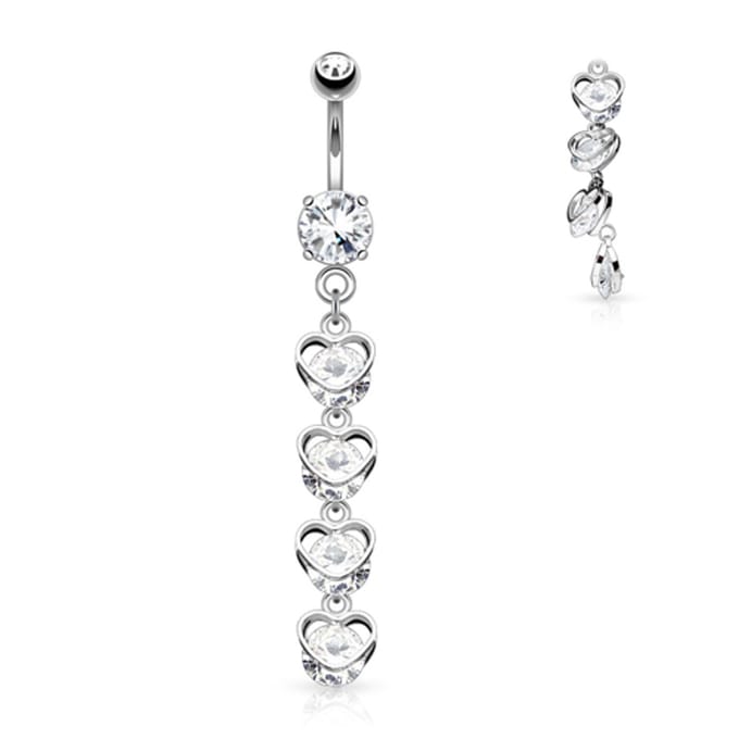 Navelpiercing 4 verticale hartjes hanger - zilver - LMPiercings
