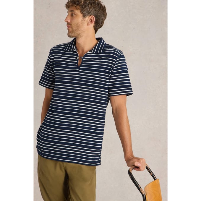 White Stuff Jacquard Stripe Polo Navy Multi Taglia: S | Polo Outlet | Uomo | Blu