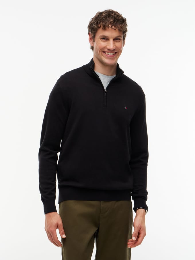 Tommy Hilfiger Tommy Hilfiger Half Zip Pullover Essential Cotton Zip Mock Black  M