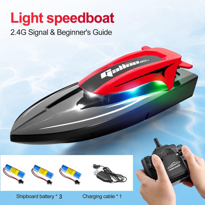 Boot met afstandsbediening, 2.4G 20 km/u snelle waterdichte speedboot met afstandsbediening en LED-verlichting 1 Battery