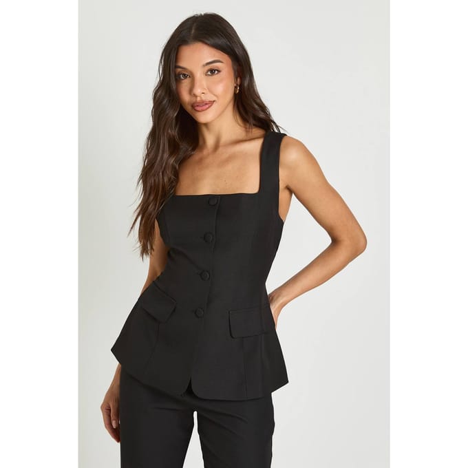 boohoo Dames Gilet Long À Encolure Carree | Black | Maat: 8