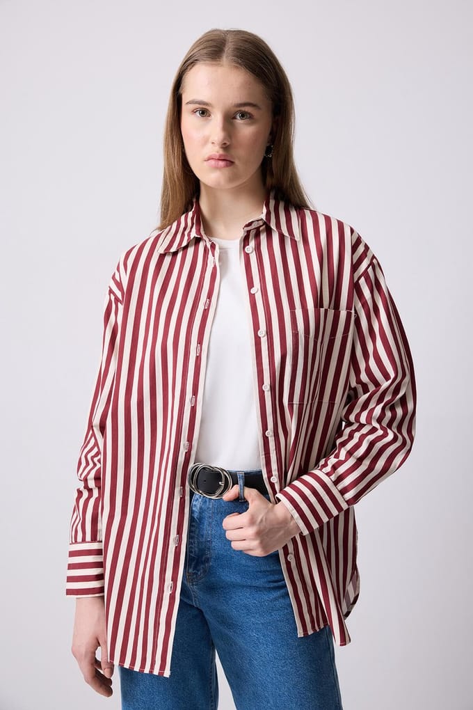Touché Privé - Oversized blouse met brede strepen - Bordeaux - Dames