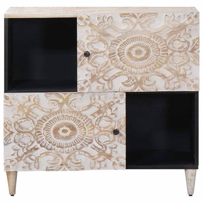 vidaXL - Dressoir - met - opslag - Wit - 80 - x - 33,5 - x - 75 - cm - Massief - Mango - Hout
