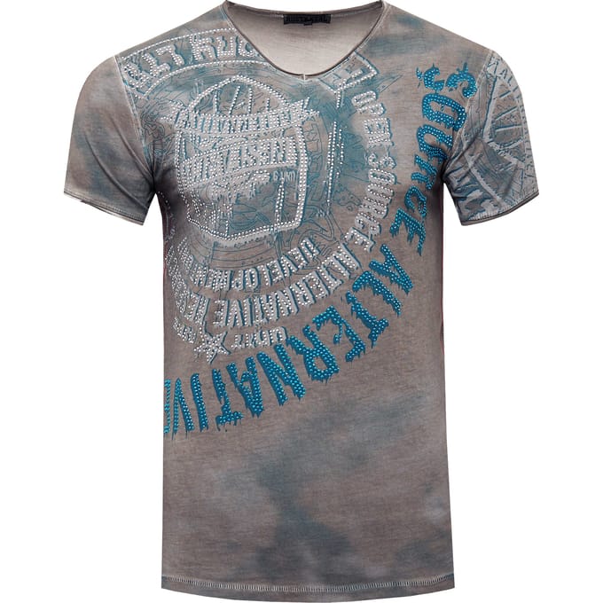 T-shirt met V-hals en strasssteentjes Trimmed