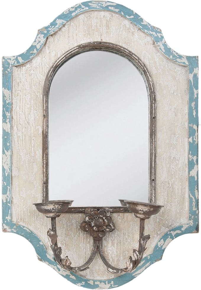 Clayre & Eef Spiegel 48x70 cm Wit Blauw Hout Ovaal Grote Spiegel