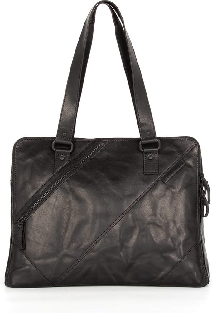 Leren Laptop Schoudertas - 15.6 inch - Stella - Zwart
