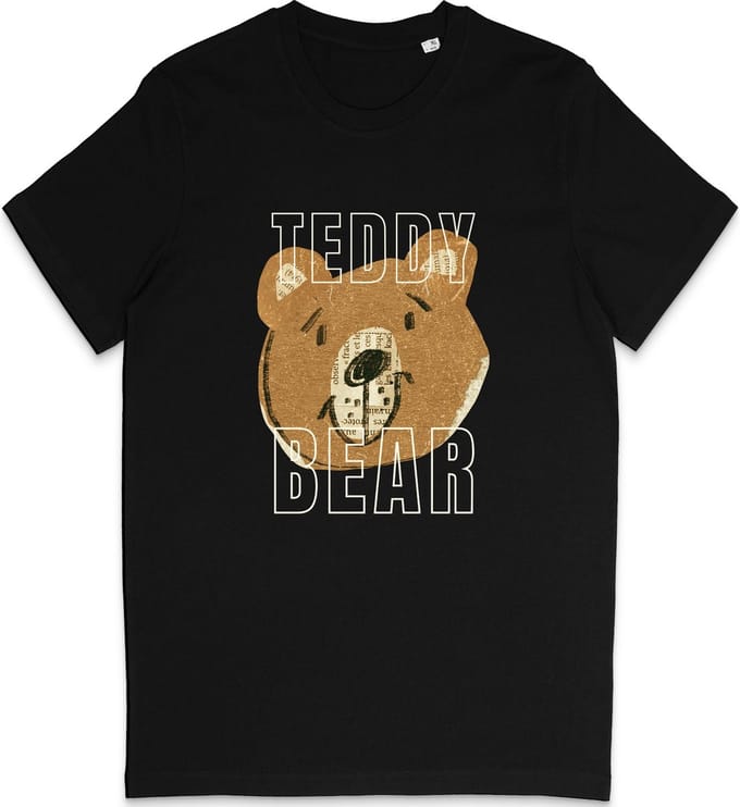 T Shirt Dames Heren - Grappige Teddy Beer Print Opdruk - Zwart - M