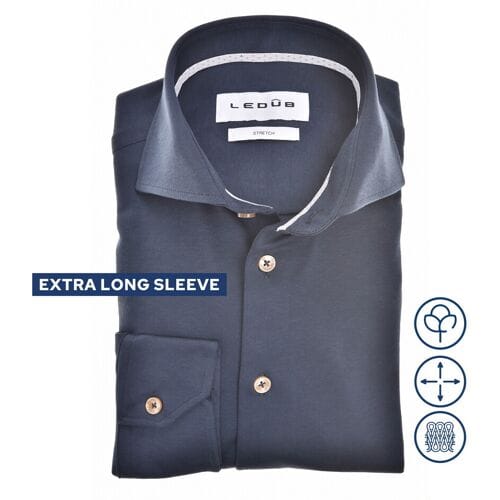 Ledûb modern fit stretch extra lange mouw donkerblauw