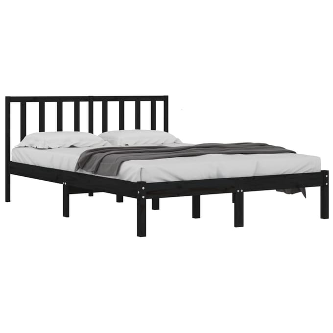 vidaXL - Bedframe - massief - grenenhout - zwart - 140x190 - cm